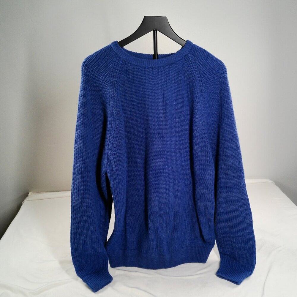 Britannia Men’s XL Blue Waffle Knit Sweater Raglan Crewneck Made in Korea